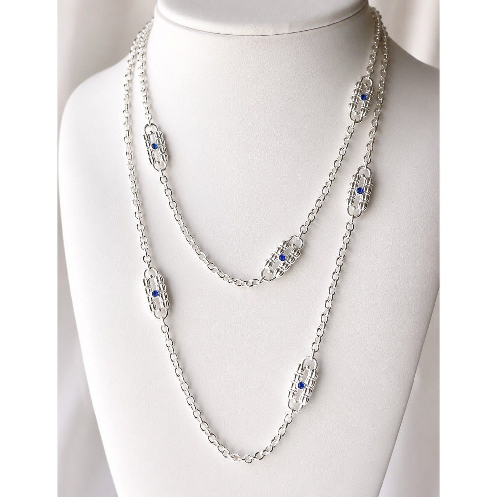 Camrose & Kross JBK Silver Tone Blue Crystal Station Necklace 32"